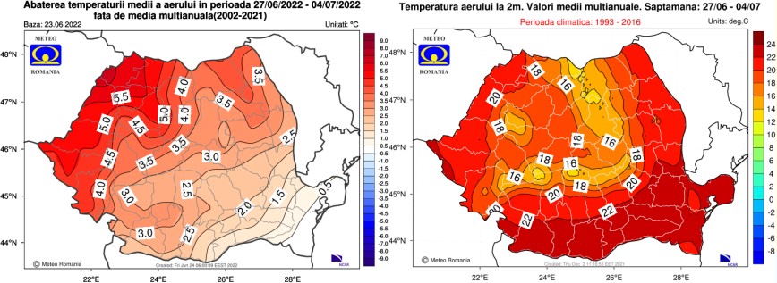 Prognoza meteo pe 4 săptămâni / 27 iunie - 25 iulie 2022