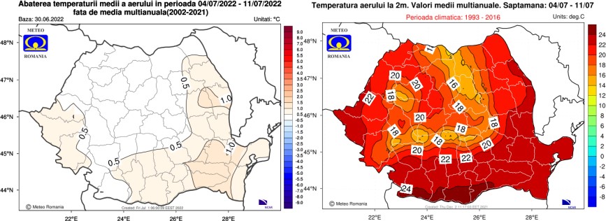 Prognoza meteo pe 4 săptămâni / 4 iulie - 1 august 2022