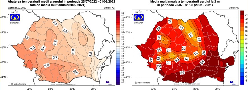 Prognoza meteo pe 4 săptămâni / 25 iulie - 22 august 2022