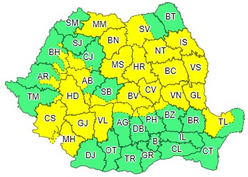 COD GALBEN: Instabilitate atmosferică temporar accentuată, ploi însemnate cantitativ